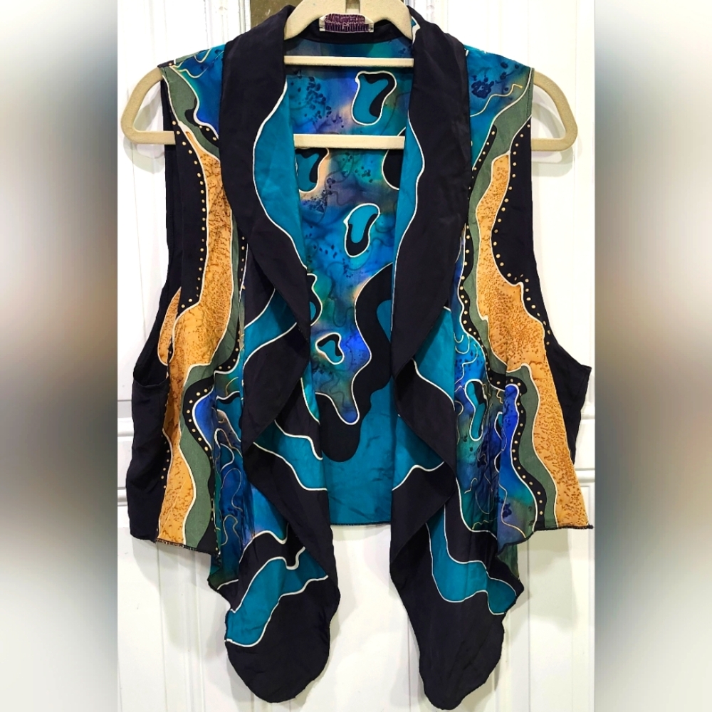 Vintage Louise Blumberg Silk Waterfall Open Vest Cardigan Women's Small/Medium